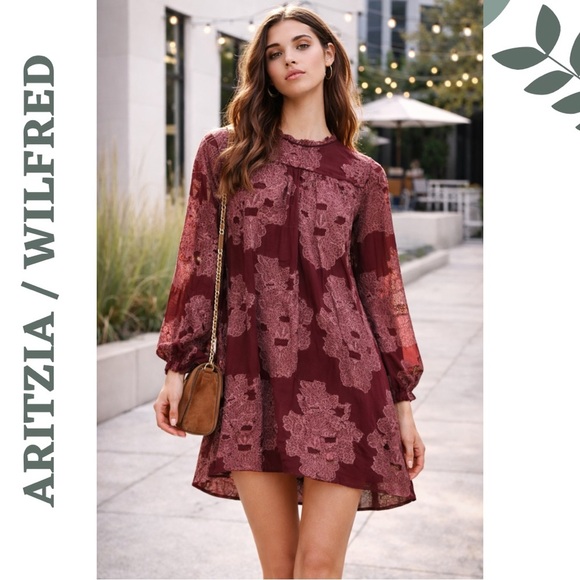 Wilfred Dresses & Skirts - Wilfred Lace Overlay Mini Dress Silk Trim Romantic Burgundy Small
